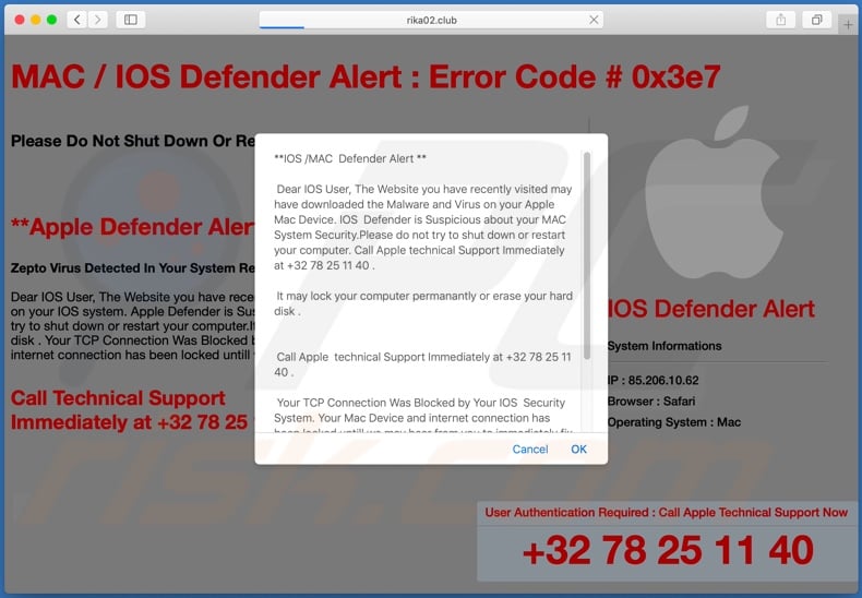 IOS /MAC Defender Alert scam