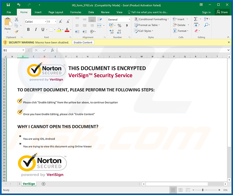 Malicious MS Excel document (distributed via IRS-themed spam emails) designed to inject Cobalt Strike