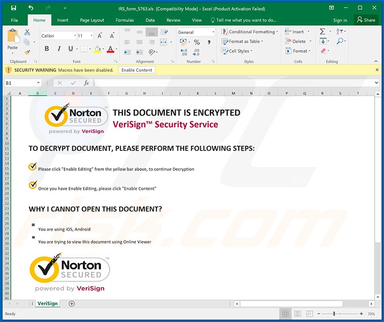 Malicious MS Excel document (distributed via IRS-themed spam emails) designed to inject Cobalt Strike