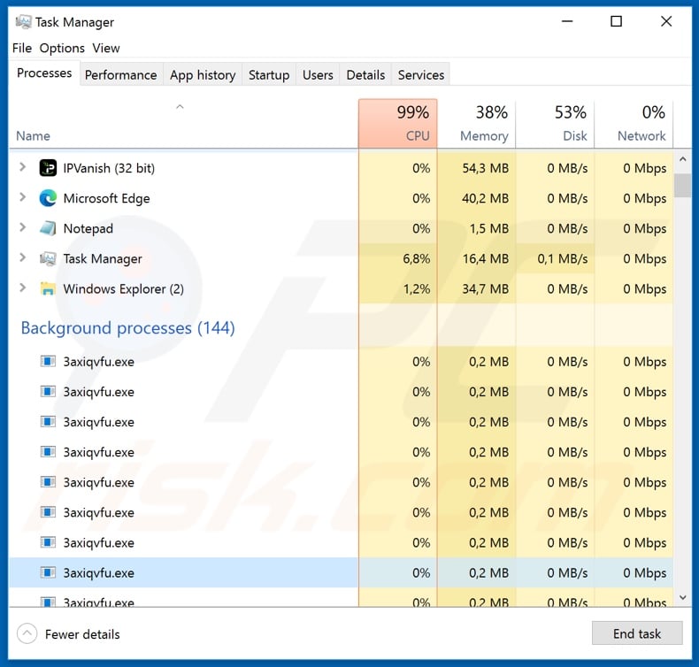 Josephnull ransomware process on task manager (3axiqvfu.exe)