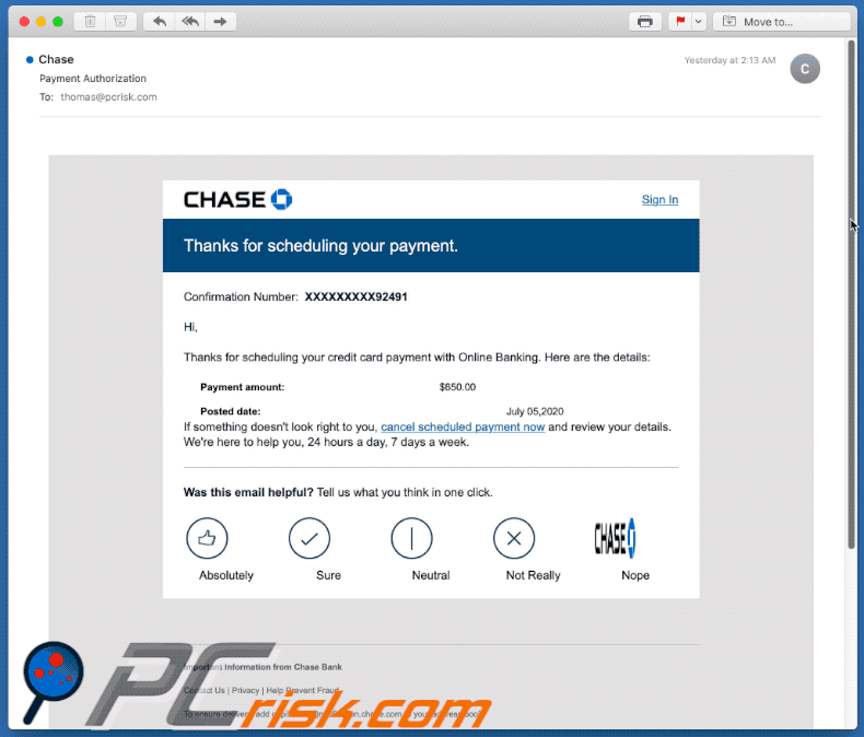 JPMorgan Chase-themed phishing email