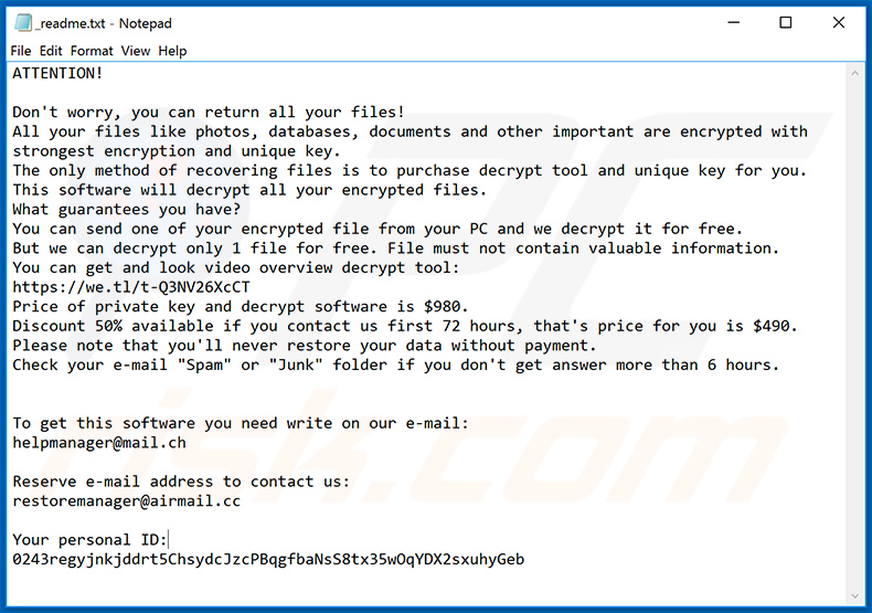 Ransom note of Kook ransomware (_readme.txt)