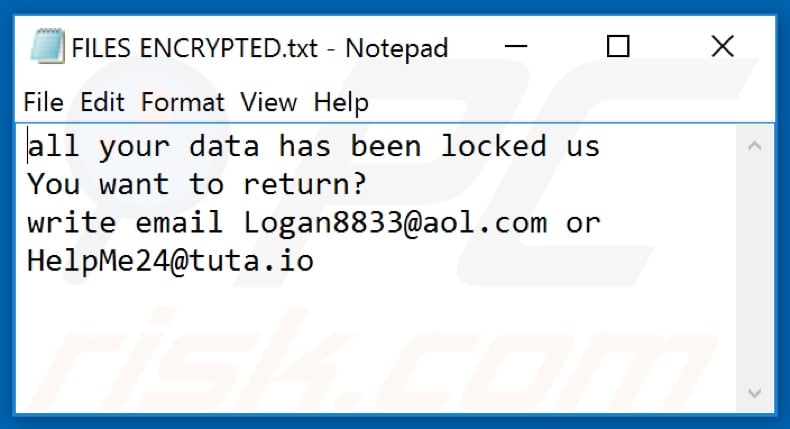 LOG ransomware text file (FILES ENCRYPTED.txt)