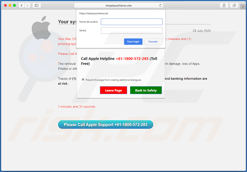 MAC OS Is Infected With Spyware pop-up scam (2020-07-29)