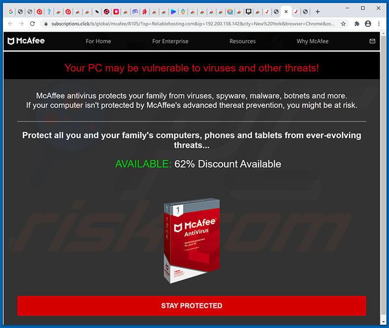 subscriptions.click delivering Your McAfee Subscription Has Expired scam