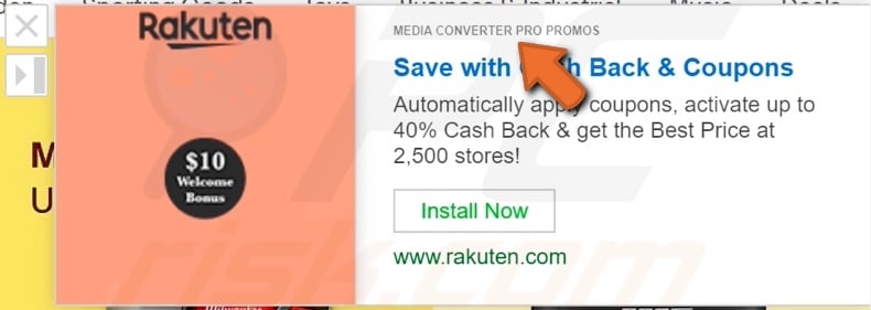 Advertisement provided by Media Converter Pro Promos adware
