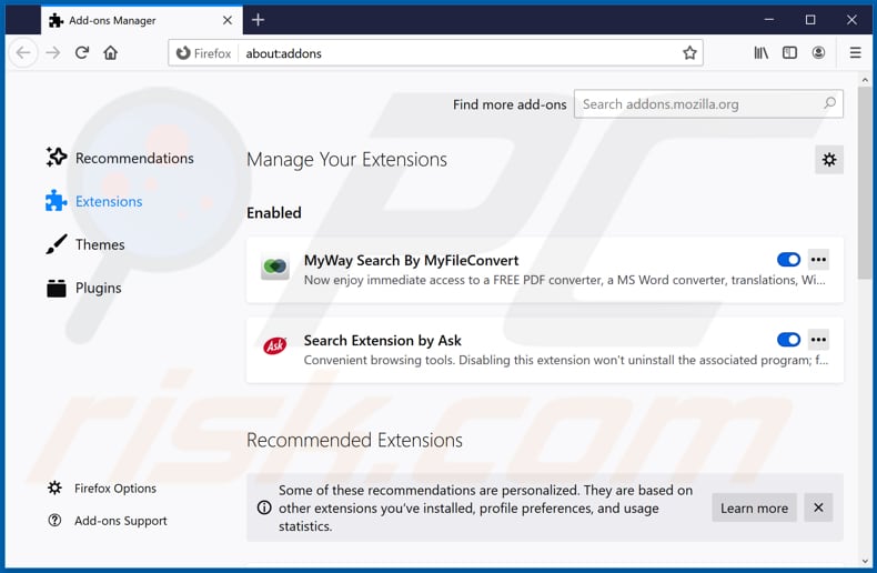 Removing hp.myway.com related Mozilla Firefox extensions