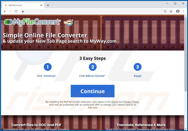 Website used to promote MyFileConvert browser hijacker