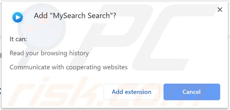 browser notifies that mysearch search can read and change data