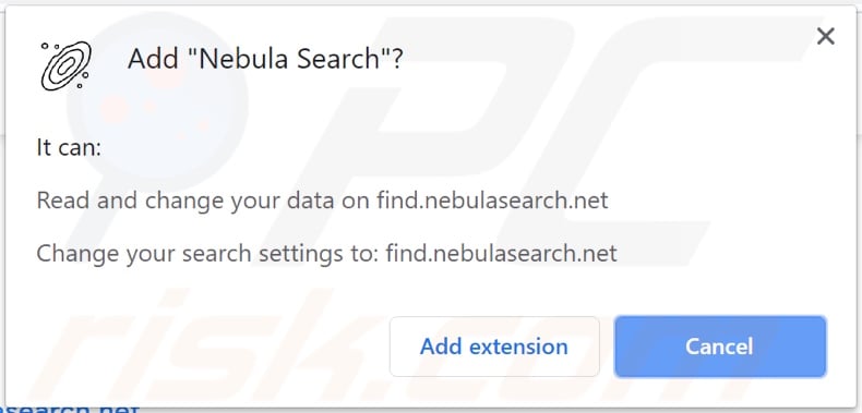 Nebula Search browser hijacker asking for permissions