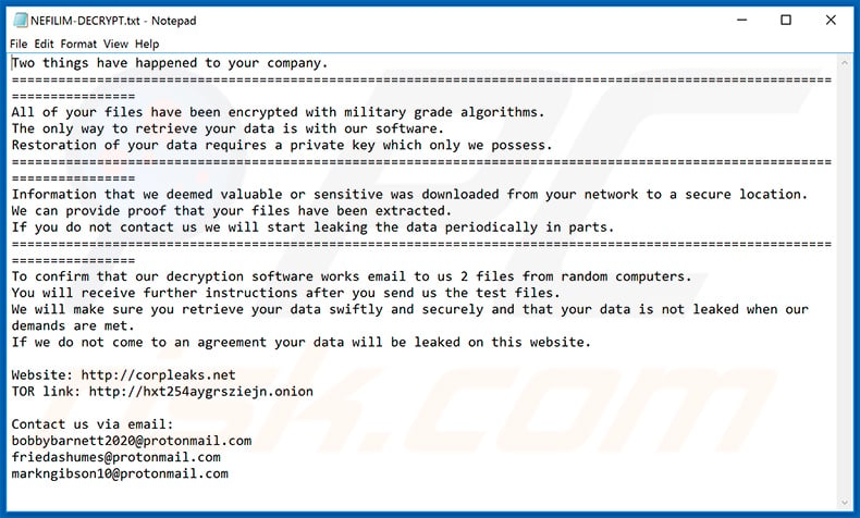 Updated ransom note of NEFILIM ransomware