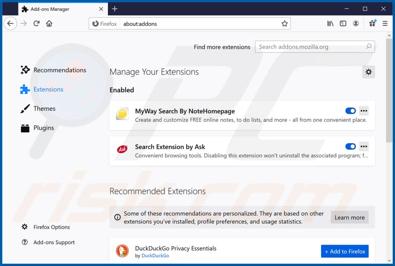 Removing hp.myway.com related Mozilla Firefox extensions