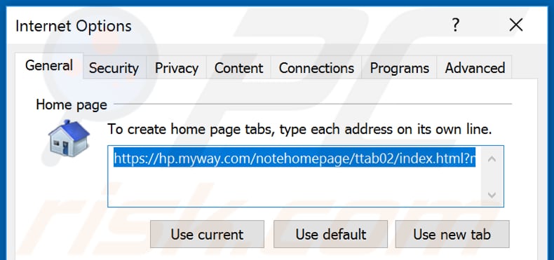 Removing hp.myway.com from Internet Explorer homepage