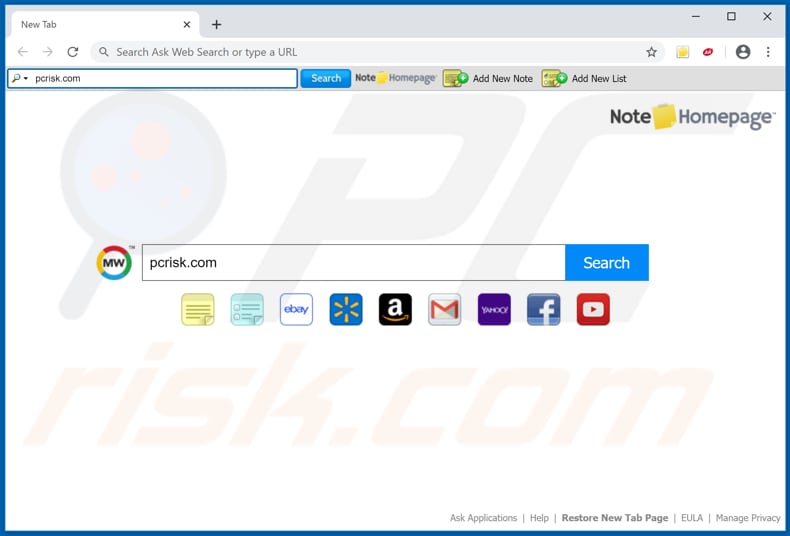 NoteHomepage browser hijacker