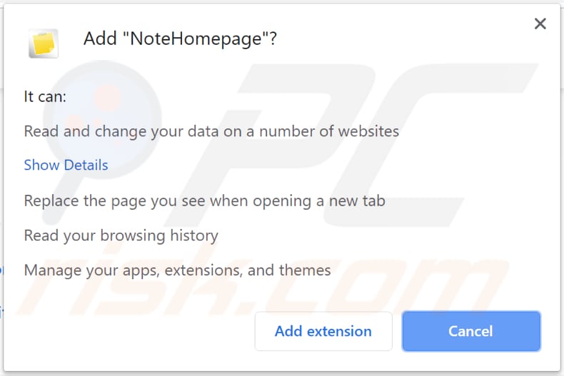 notehomepage toolbar notification chrome
