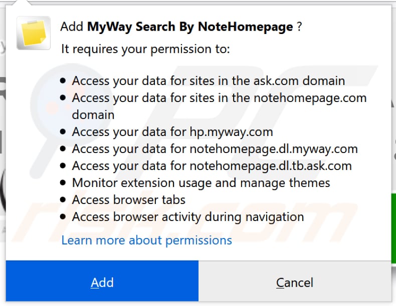 notehomepage toolbar notification firefox