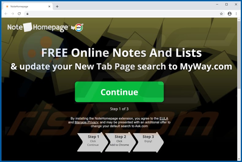 Website used to promote NoteHomepage browser hijacker