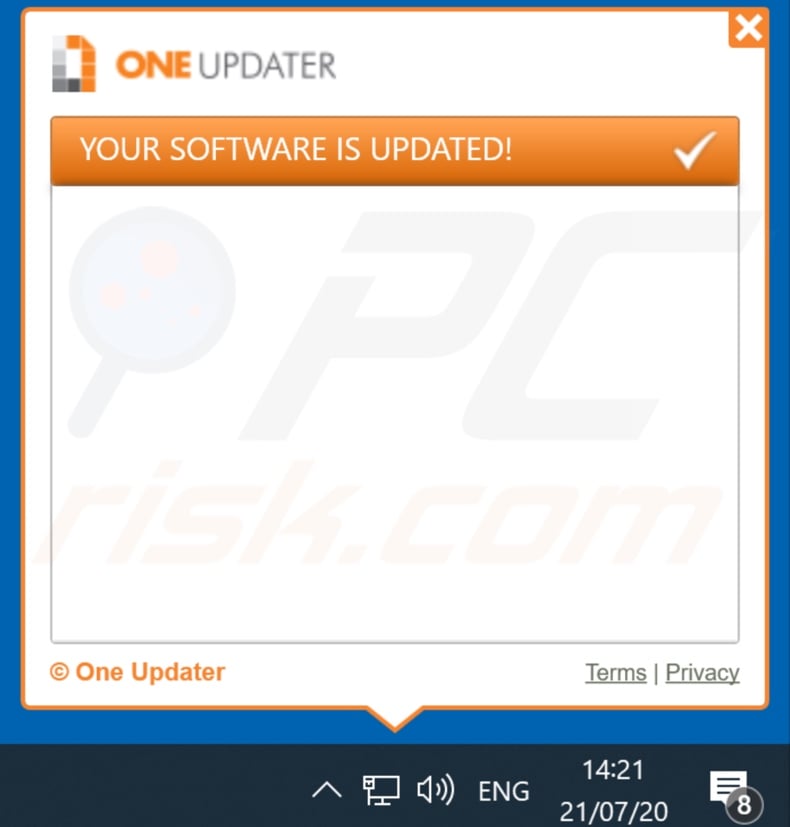 OneUpdater adware displayed pop-up