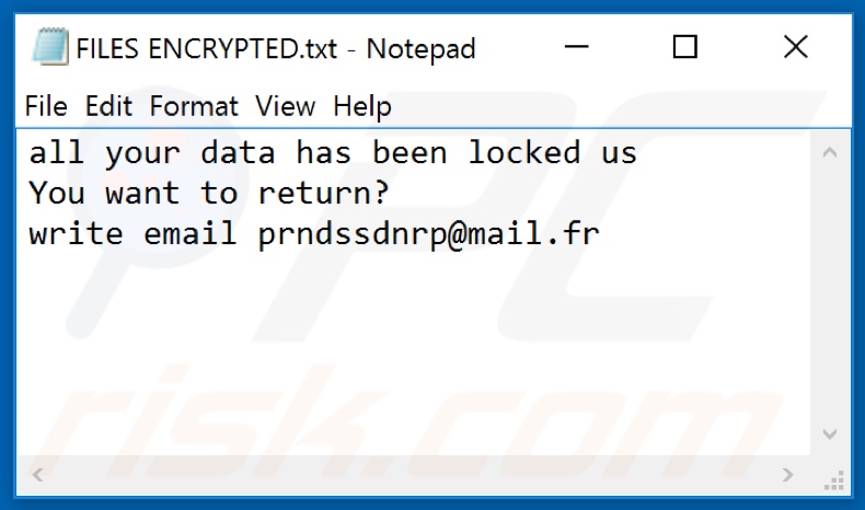 Prnds ransomware text file (FILES ENCRYPTED.txt)