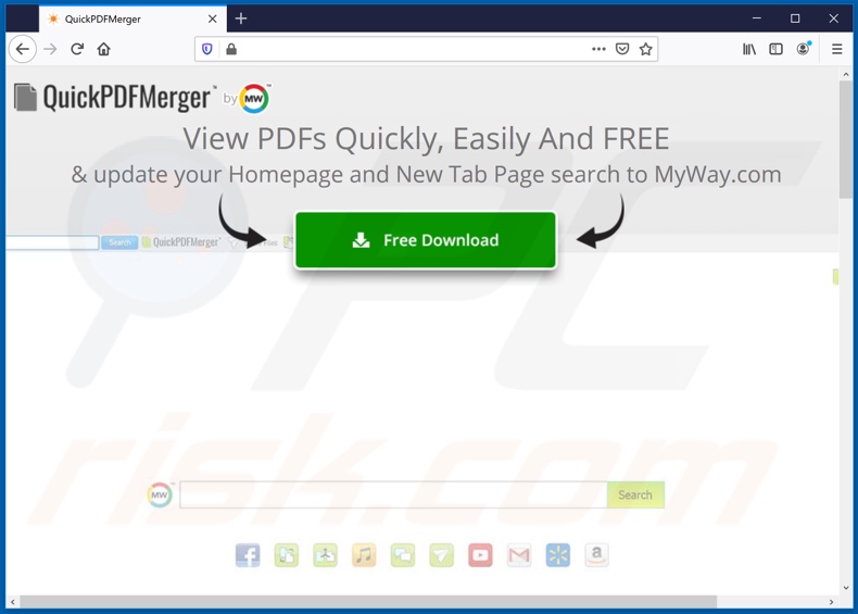 Website used to promote QuickPDFMerger browser hijacker (Firefox)