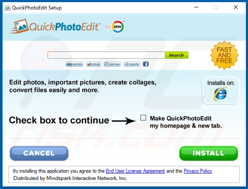 Official QuickPhotoEdit browser hijacker installation setup
