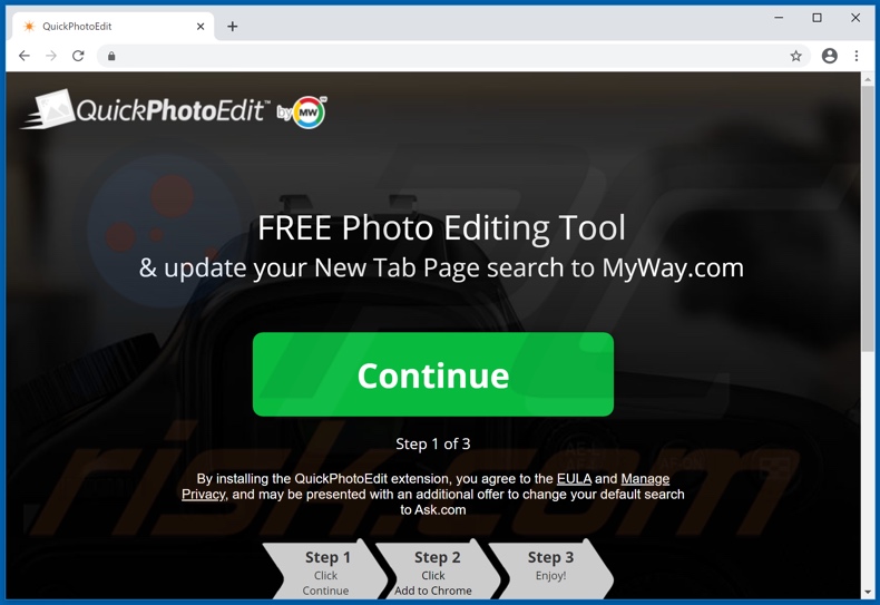 Website used to promote QuickPhotoEdit browser hijacker (Chrome)