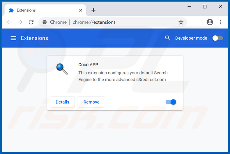 Coco APP Chrome extension promoting s3redirect.com