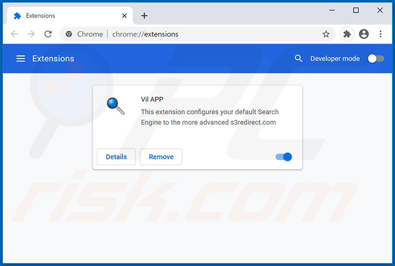 Vil APP Chrome extension promoting s3redirect.com website
