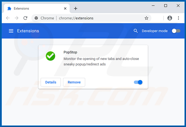 PopStop google chrome extension promoting search-7.com website