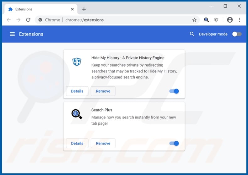 Removing hsearch-plus.co related Google Chrome extensions