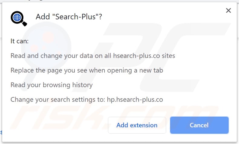 Search-Plus browser hijacker asking for permissions