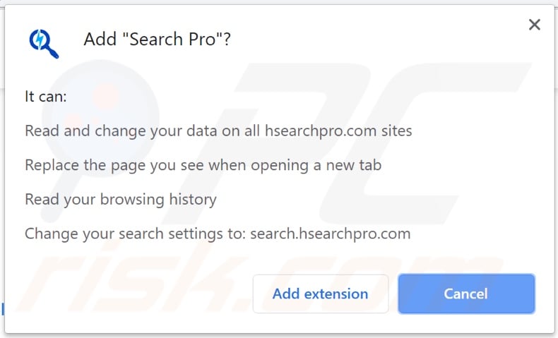 Search Pro browser hijacker asking for permissions