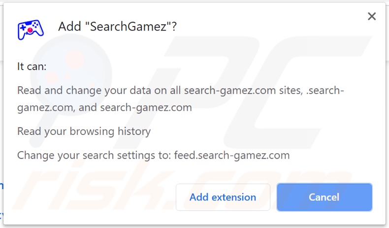 SearchGamez browser hijacker asking for permissions