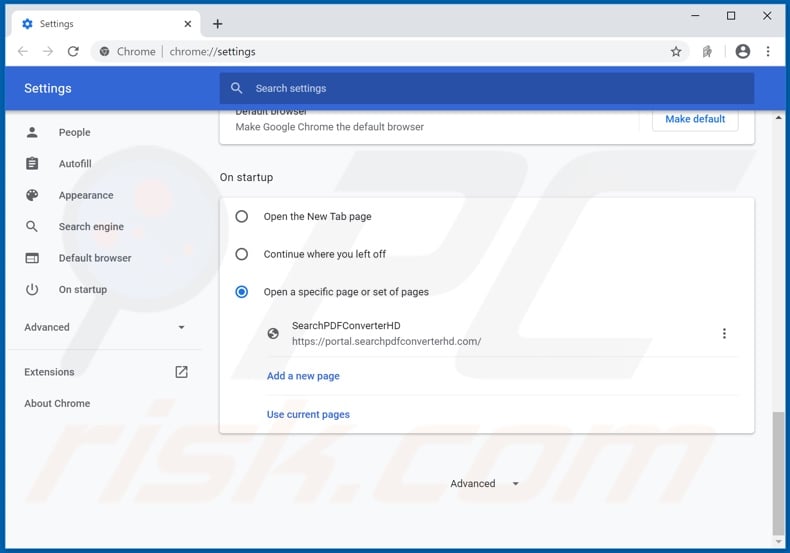 Removing searchpdfconverterhd.com from Google Chrome homepage