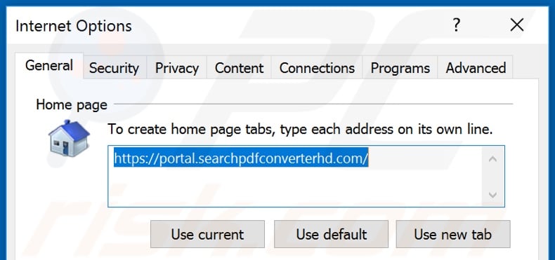 Removing searchpdfconverterhd.com from Internet Explorer homepage