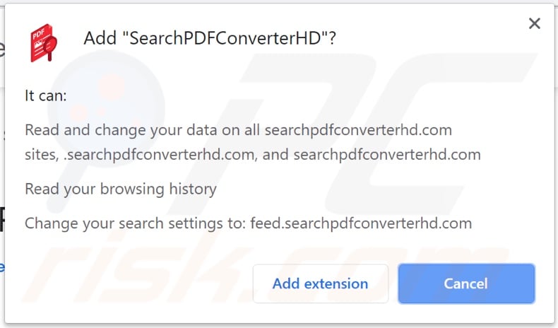 SearchPDFConverterHD browser hijacker asking for permissions