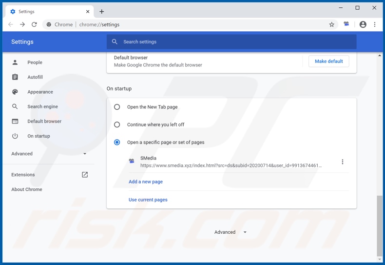 Removing smedia.xyz from Google Chrome homepage