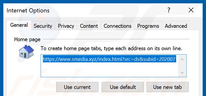 Removing smedia.xyz from Internet Explorer homepage