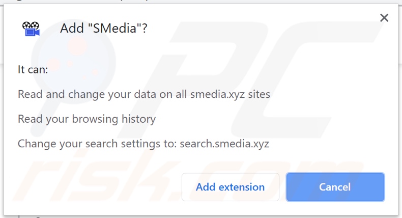 SMedia browser hijacker asking for permissions