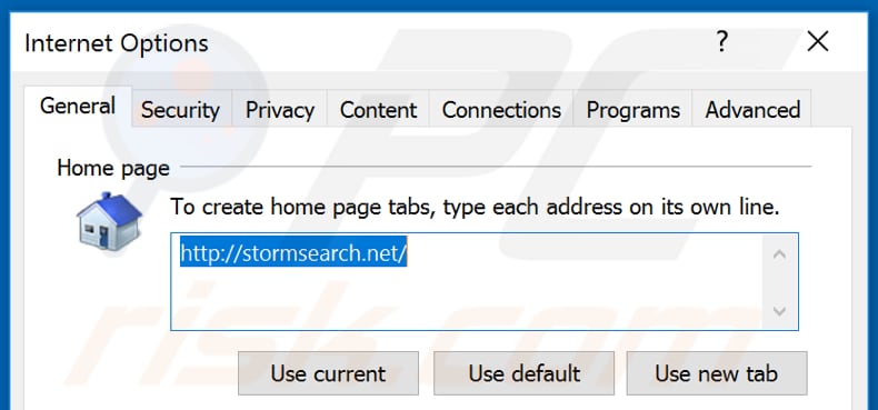 Removing stormsearch.net from Internet Explorer homepage