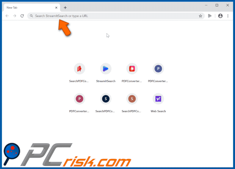 StreamItSearch browser hijacker appearance gif