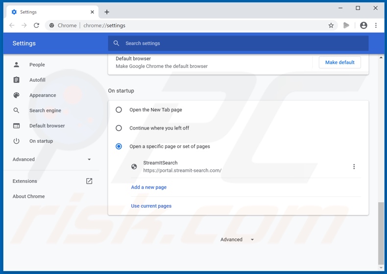 Removing streamit-search.com from Google Chrome homepage