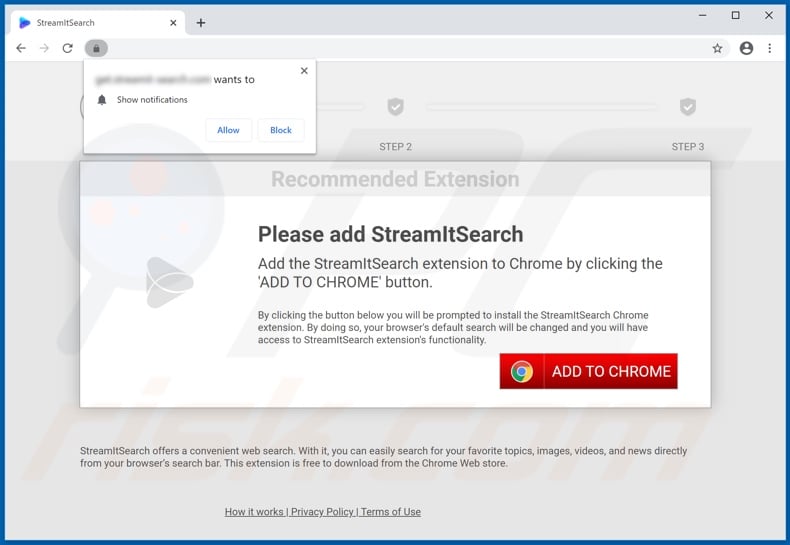 Website used to promote StreamItSearch browser hijacker
