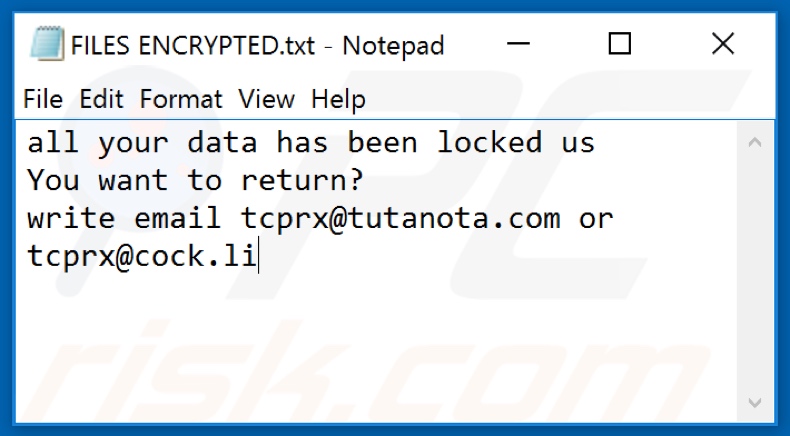 Tcprx ransomware text file (FILES ENCRYPTED.txt)