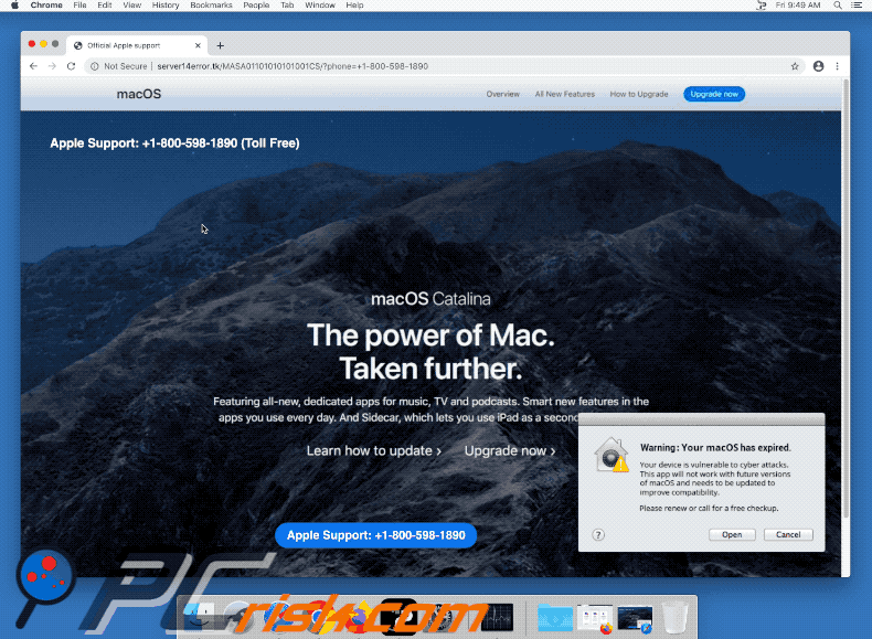 Appearance of Warning: Your macOS has expired scam (GIF)