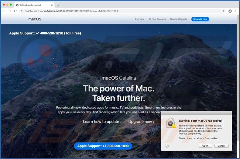Warning: Your macOS has expired scam