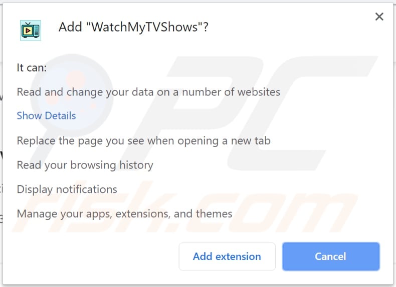 watchmytvshows toolbar notification chrome