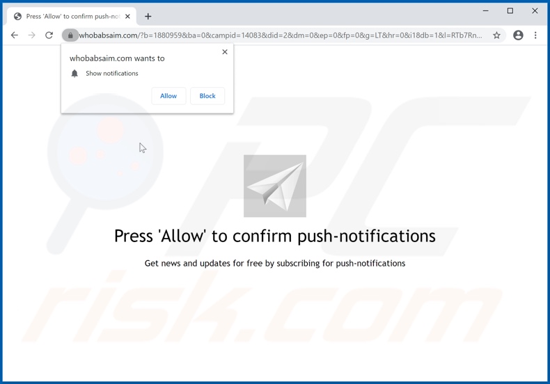 whobabsaim[.]com pop-up redirects