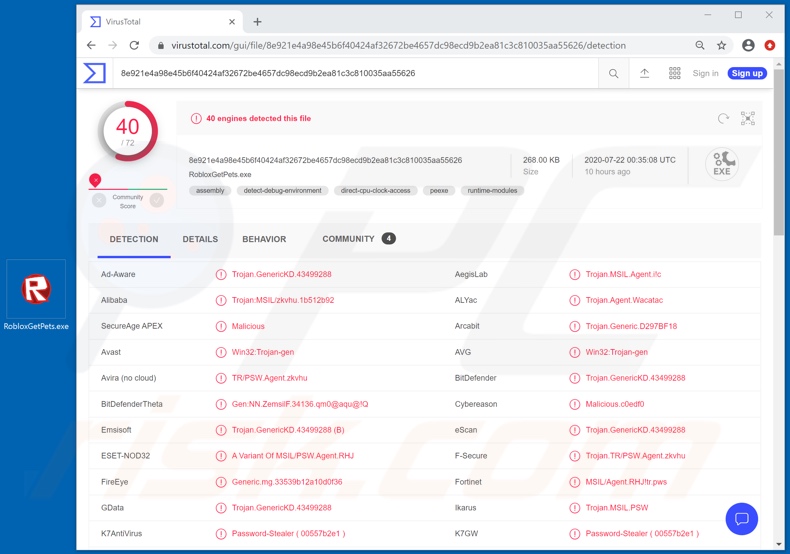 XTMEM malware detections on VirusTotal