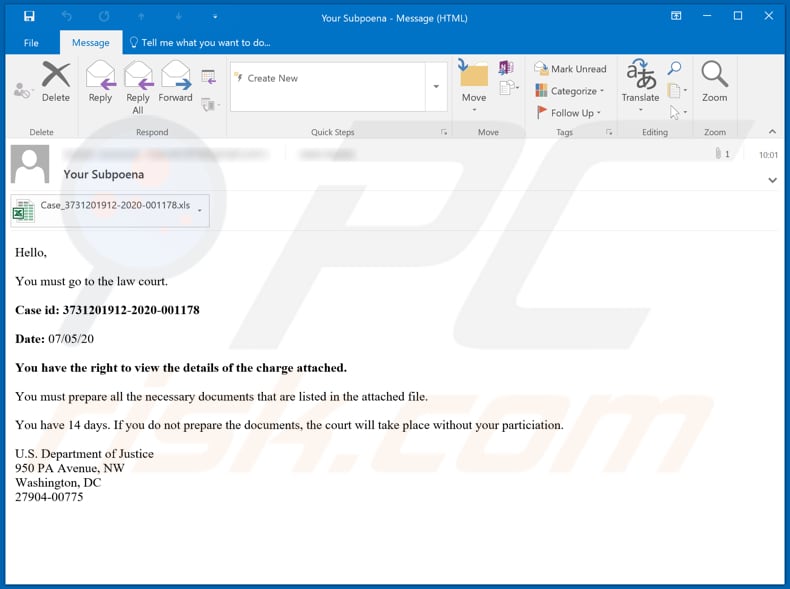 You must go to the law court Email Virus malware-spreading email spam campaign